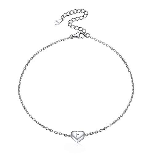 ChicSilver Heart Ankle Bracelets for Women Girls 925 Sterling Silver Dainty Simple Chain Beach Anklet Bracelet Alphabet Initial Jewelry Anklet Adjustable Size Letter F