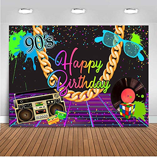 Mocsicka 90s Birthday Backdrop 7x5ft Back to The 90s Party Retro Radio Rubiks Cube Photo Backdrops Graffiti Hip Hop Birthday Photography Background