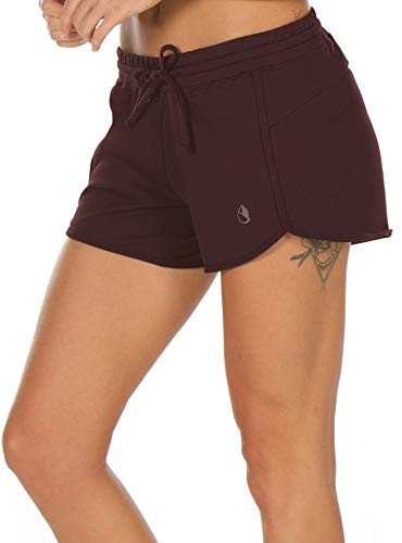 icyzone Athletic Lounge Shorts for Women - Running Jogging Workout Cotton Sweat Shorts L Wine