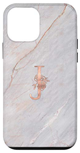 iPhone 12 mini Modern Floral Letter J Monogram in Rose Pink on Grey AAN005j Case