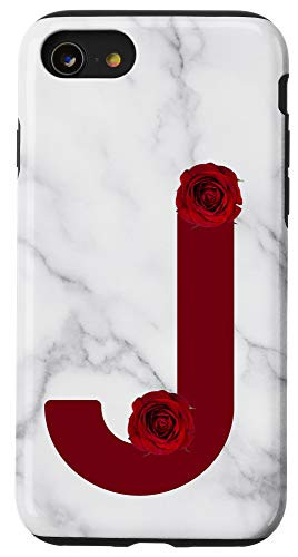 iPhone SE 2020  7  8 Letter J Initial Monogram White Red Rose Floral Gift Case