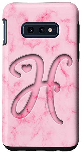 Galaxy S10e Monogram Initial Letter H with Heart - Pink Case
