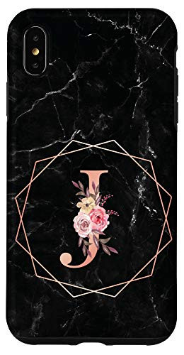 iPhone XS Max Initial Letter J Monogram Rose Pink Flower Personalized Gift Case