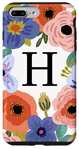 iPhone 7 Plus8 Plus Modern Letter H Florals in Pink Coral Blue   White AAN001h Case