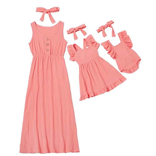Herimmy Mommy and Me Dresses Summer Casual Sleeveless Girls Sisters Baby Romper Dress with HeadbandGirls 12-18MonthsCoral Herimmy Mommy and Me Dresses Summer Casual Sleeveless Girls Sisters Baby Romper Dress with HeadbandGirls 12-18MonthsCoral