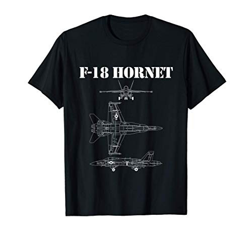 F18 Hornet Airplane Schematic In White F-18 Military Jet T-Shirt