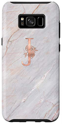 Galaxy S8 Modern Floral Letter J Monogram in Rose Pink on Grey AAN005j Case