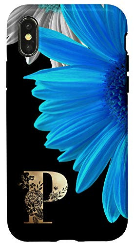 iPhone XXS Initial P Monogram Blue Daisy Flower Phone Case