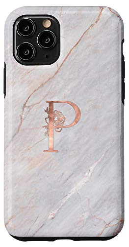 iPhone 11 Pro Modern Floral Letter P Monogram in Rose Pink on Grey AAN005p Case