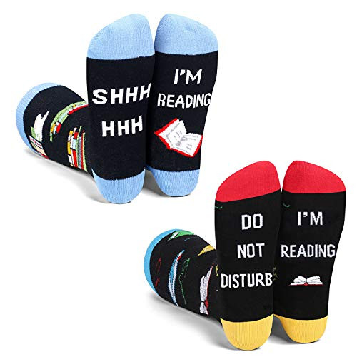 Do Not Disturb SHHH IM Reading Socks-Funny Novelty Book Nerd Teacher Bookworm Library Socks Gifts
