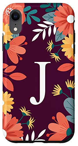 iPhone XR Initial Letter J Monogram Floral Flower Personalized Gifts Case