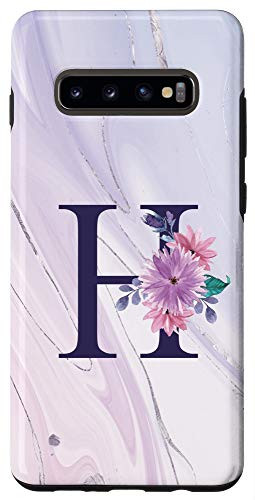 Galaxy S10 Purple Flower Initial Letter H Monogram Personalized Gifts Case