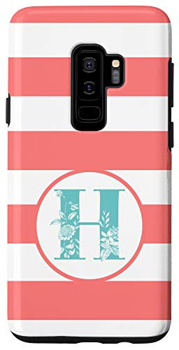 Galaxy S9 Letter H Initial Monogram Pink And White Stripes Phone Case