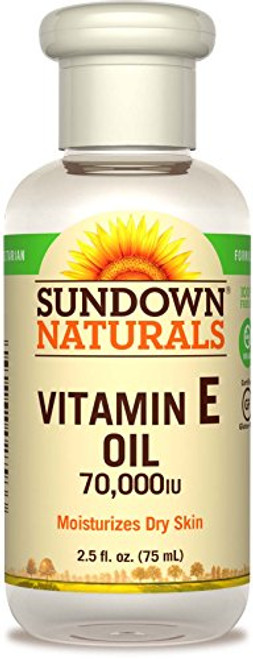 Sundown Naturals Vitamin E Oil 70,000 IU, 2.50 Ounce Bottle (Pack of 3) Pure Vitamin E Oil for Dry Skin (Packaging May Vary)