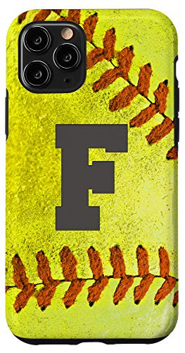iPhone 11 Pro Softball Phone Case with letter F Softball Player Name Gift Case