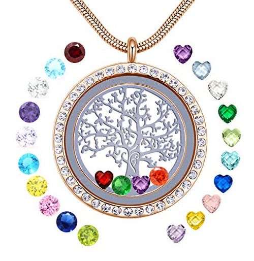 GOKING 18K Gold Plated Family Tree of Life Floating Locket Necklace DIY Stainless Steel Pendant with 24Pcs Birthstones for Mummy Mom Mother in Low Grandma Nana Aunt Niece GOKING 18K Gold Plated Family Tree of Life Floating Locket Necklace DIY Stainless Steel Pendant with 24Pcs Birthstones for Mummy Mom Mother in Low Grandma Nana Aunt Niece