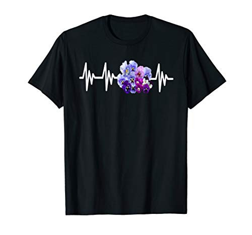Florals Flowers Pansy Pansies Heartbeat EKG Gardener T-Shirt Florals Flowers Pansy Pansies Heartbeat EKG Gardener T-Shirt
