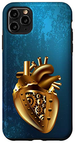 iPhone 11 Pro Max Steampunk Mechanical Gear Heart on Victorian Blue Case