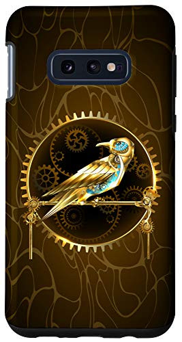 Galaxy S10e Gear and Cog Mechanical Steampunk Bird on Retro Brown Case
