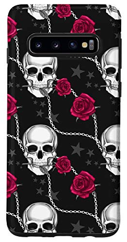 Galaxy S10 Cool Halloween Phone Cover Skull Head Red Rose Design Black Case