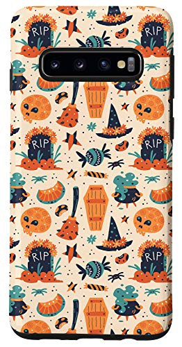 Galaxy S10 Halloween Tombstone And Skeleton Head Design White Phone Case