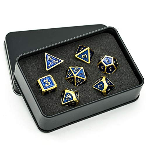 UDIXI Metal Dice Set 7 Die Polyhedral DND Dice Set D D Dice with Metal Case for Dungeons and Dragons Role Playing Game and Math Teaching Blue
