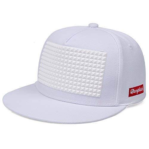 Pure Cotton Mens Hat Hip Hop Baseball Cap Punk Rock Snapback Cap Adjustable Flat Cap White