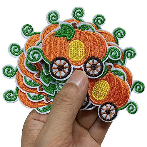 3x1_9 12pcs Pumpkin Carriage Iron On Sew On Embroidered Patches Appliques Machine Embroidery Needlecraft Sewing Kids Child Girls DIY