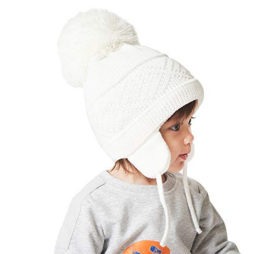 Sumolux Toddler Baby Earflap Hat Kids Winter Warm Knit Beanie Hat with Cute Pom Pom Fleece Cap for Boy Girl