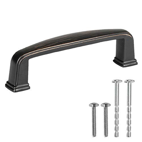 Oil Rubbed Bronze Cabinet Handles - 3 Inch Hole Center Modern Drawer Pulls - 10 Pack of Kitchen Cabinet Hardware
