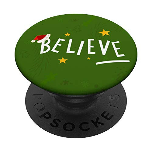 Santa Hat Believe Ho Ho Ho Holidays Christmas Text Lettering PopSockets Grip and Stand for Phones and Tablets
