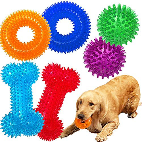 Jalousie Dog Squeaky Toys Value Set Non-Toxic Dog Squeaky Balls for Dogs Toss Fetch Toys for Dogs TPR Rubber Puppy Toys Spikey Dog Chew Toys for Small Medium Dogs Pet Toys for Puppy Dog Teething Toys
