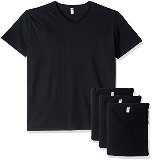 Fruit of the Loom Mens Lightweight Cotton V-Neck T-Shirt Multipack Black 4 Pack X-Large