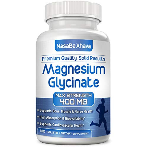 NasaBeahava Magnesium Glycinate 400 mg  Vegan Chelated Non-GMO Soy Dairy and Gluten Free  Extra Value Size  90 Servings  180 Tablets