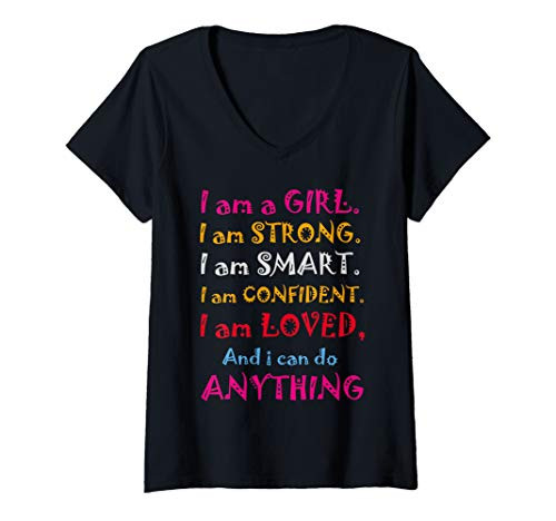 Womens i am a girl i am smart i am strong i can do anything V-Neck T-Shirt Womens i am a girl i am smart i am strong i can do anything V-Neck T-Shirt
