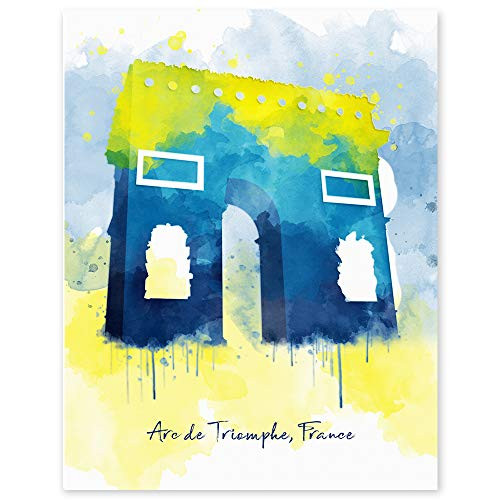 Arc de Triomphe - Paris France Watercolor Wall Print - 11 x 14 Unframed Print - Designed for World Travelers - Travel Agent Office Wall Decor - Monument Landmark