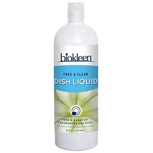 Biokleen Dish Liquid Soap Dishwashing Eco-Friendly Non-Toxic Plant-Based No Artificial Fragrance Colors or Preservatives Free   Clear Unscented 32 Ounces
