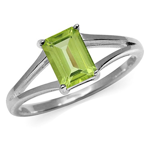 Silvershake 1_08ct_ Natural Octagon Shape Peridot White Gold Plated 925 Sterling Silver Solitaire Ring Size 6_5