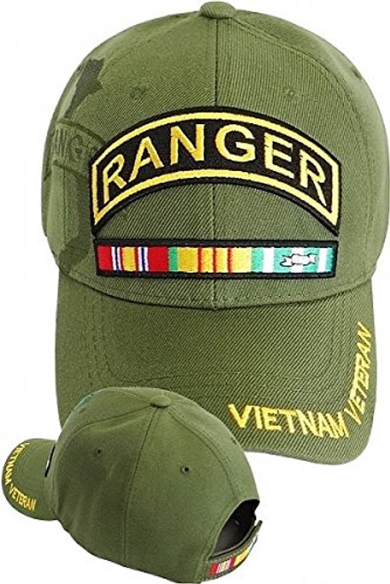 Cultural Exchange Army Ranger Vietnam Veteran Ribbon Shadow Mens Cap Olive Green - Adjustable