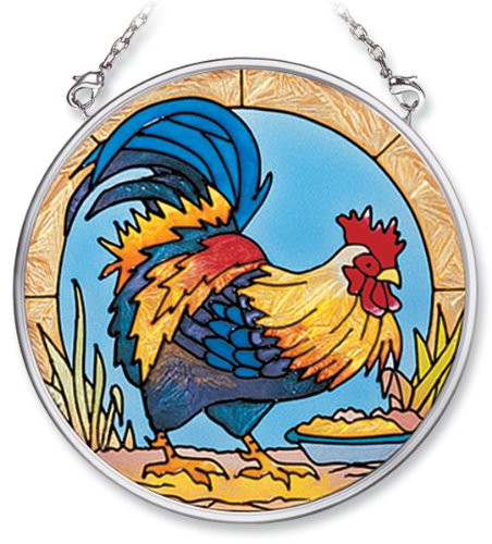 Amia Hand Painted Glass Suncatcher with Rooster Design 3-12-Inch Circle