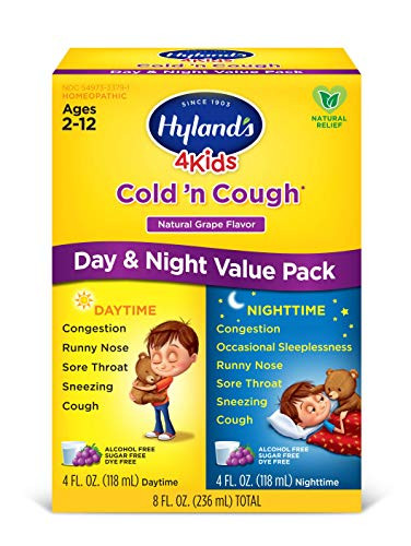 Kids Cold Medicine for Ages 2 Hylands 4 Kids Cold n Cough Day and Night Value Pack Grape Syrup Cough Medicine for Kids Nasal Decongestant and Allergy Relief 4 Fl Oz Each