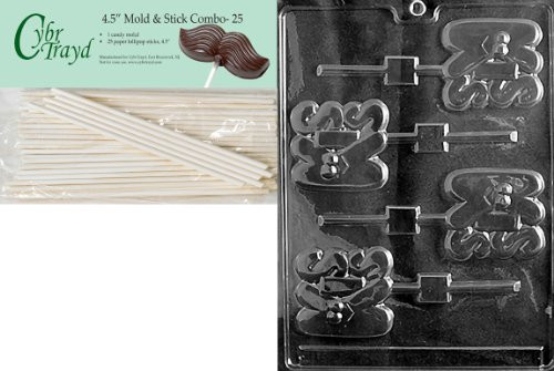 Cybrtrayd 45St25-V040 Kiss Lolly Valentine Chocolate Candy Mold with 25 4.5-Inch Lollipop Sticks