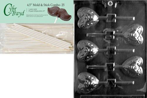 Cybrtrayd 45St25-V128 Heart Pop with Cherub Valentine Chocolate Candy Mold with 25 4.5-Inch Lollipop Sticks