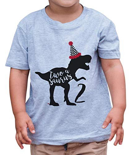 7 ate 9 Apparel Kids Two Dinosaur Birthday Grey T-Shirt 3T