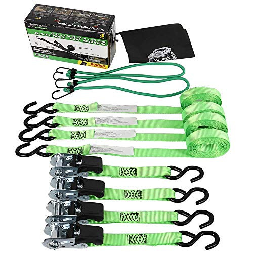 XSTRAP 4PK 15FT 1500lbs Ratchet Tie Down Straps 1500lb Ratchet Straps with 2pk Bungee Cords