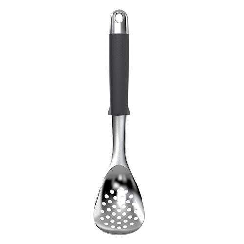 Joseph Joseph Elevate 100 Slotted Spoon Stainless Steel with Integrated Tool Rest Cooking Utensil Kitchen Tool Silicone Handle Dishwasher Safe Black