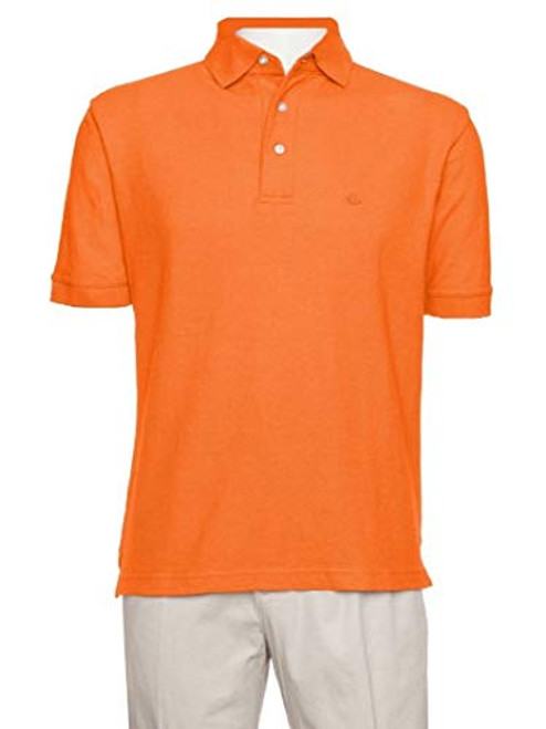 AKA Mens Solid Polo Shirt Classic Fit - Pique Chambray Collar Comfortable Quality Orange Large