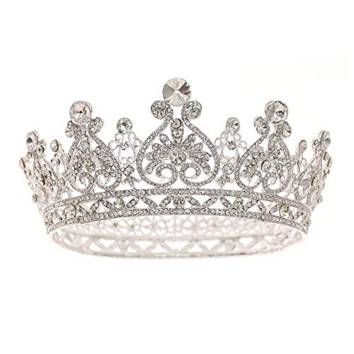 FORSEVEN Crowns and Tiaras for Women Bridal Crystal Crown Wedding Party Hair Accessories Princess Birthday Pageant Crown Silver