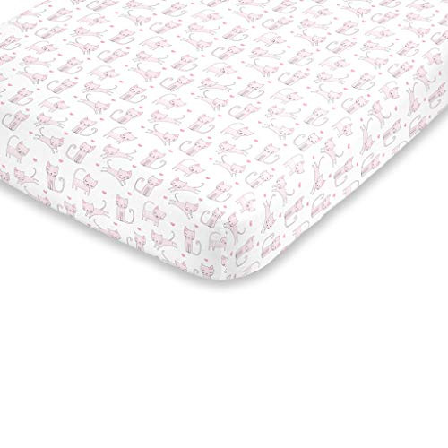 NoJo Super Soft Pink White Purrdy Kitty Cat Fitted Crib Sheet Pink White NoJo Super Soft Pink White Purrdy Kitty Cat Fitted Crib Sheet Pink White