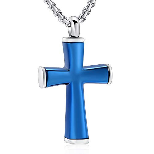 Oinsi Cross Cremation Necklace for Ashes Stainless Steel Crucifix Memorial Urn Jewelry for Women Men Keepsake PendantBlue Oinsi Cross Cremation Necklace for Ashes Stainless Steel Crucifix Memorial Urn Jewelry for Women Men Keepsake PendantBlue